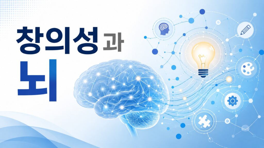 뇌 신경망과 아이디어 연결 구조를 통해 창의성과 뇌 활동의 관계를 시각적으로 표현한 교육용 대표 이미지